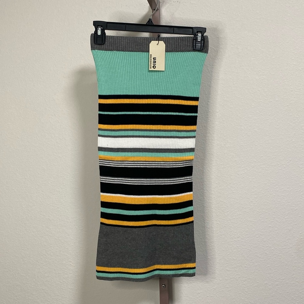 NWT UNIQ Ribbed Knit Multi Color Striped Pencil Skirt